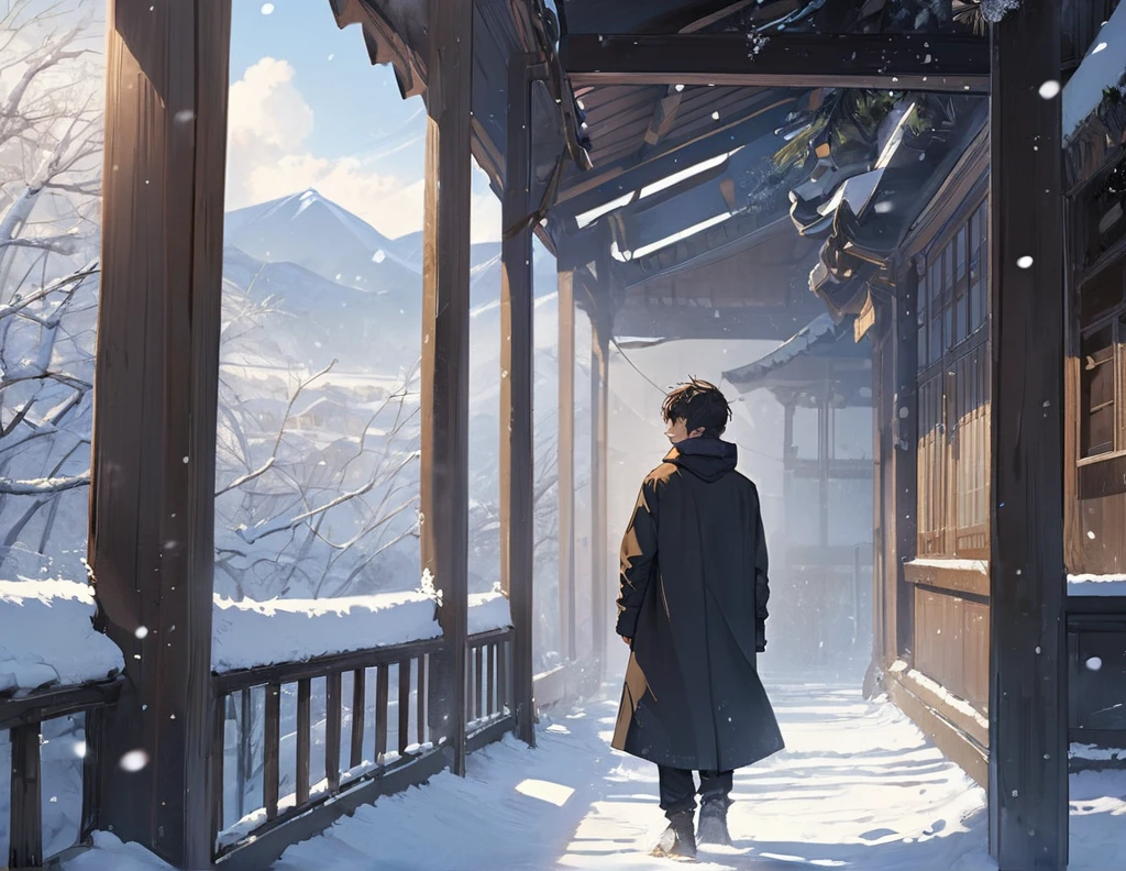 (masterpiece, Highest quality:1.2), One boy, alone, snow