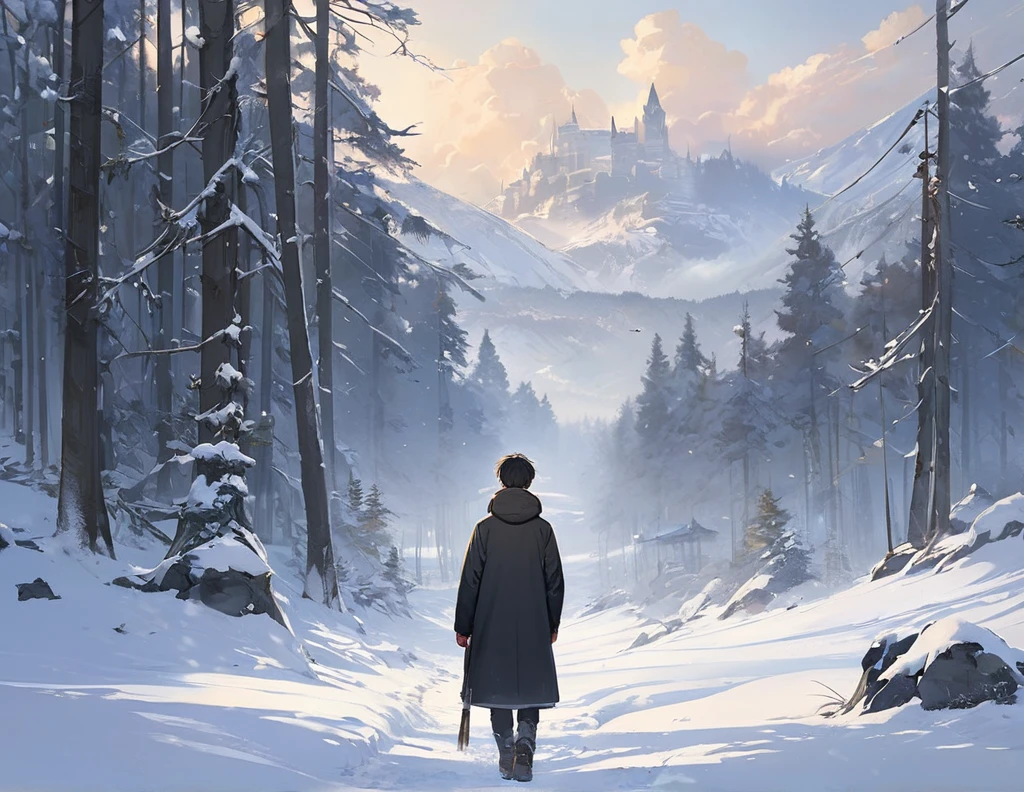 (masterpiece, Highest quality:1.2), One boy, alone, snow