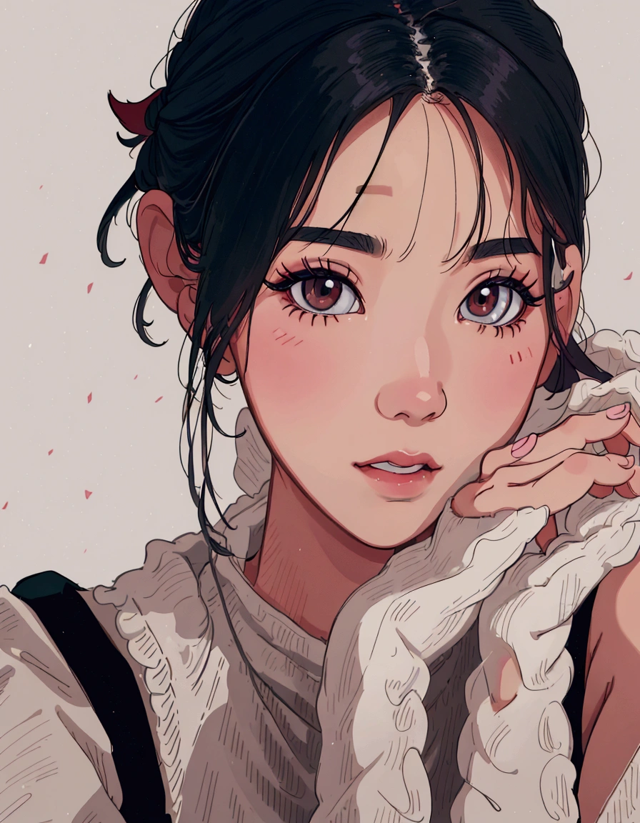 (best quality:0.8) perfect anime illustration, a close up of a woman with a black top and a black top, beautiful south korean woman, lee ji - eun, lee ji-eun, beautiful young korean woman, gorgeous young korean woman, jinyoung shin, with cute - fine - face, kimi takemura, young adorable korean face, tzuyu from twice, park ji-min