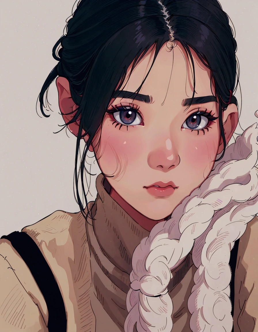 (best quality:0.8) perfect anime illustration, a close up of a woman with a black top and a black top, beautiful south korean woman, lee ji - eun, lee ji-eun, beautiful young korean woman, gorgeous young korean woman, jinyoung shin, with cute - fine - face, kimi takemura, young adorable korean face, tzuyu from twice, park ji-min