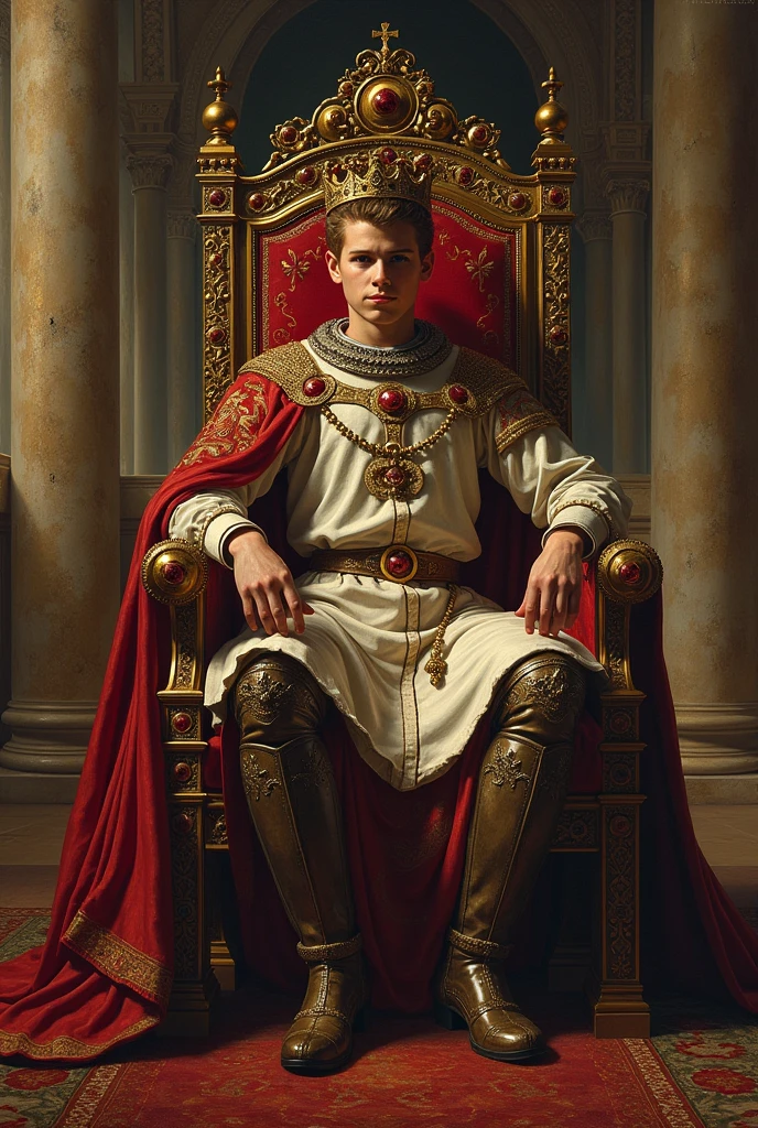 Baldwin IV seating in a royal throne