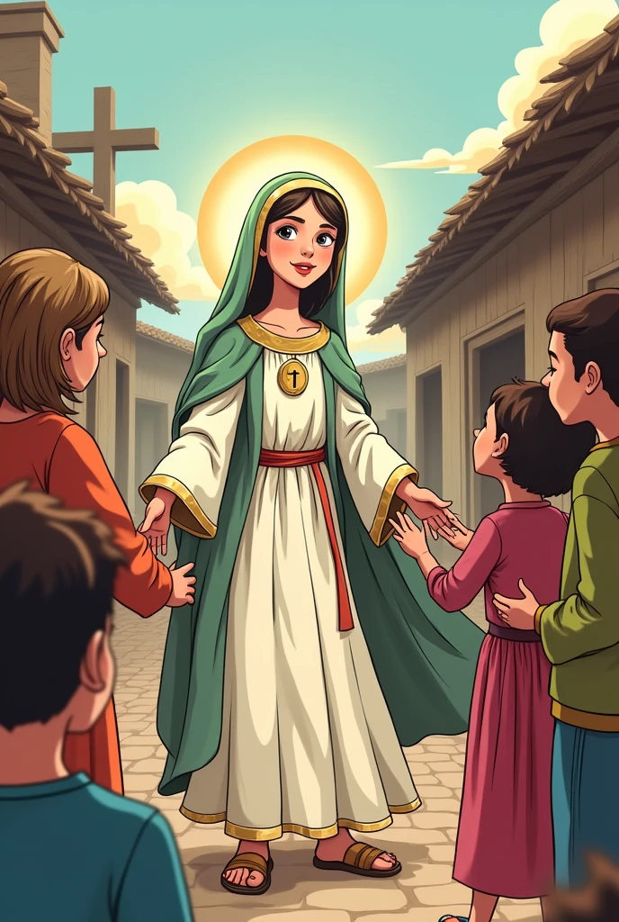 Cartoon of Saint Elizabeth of Hungary helping the sick 
