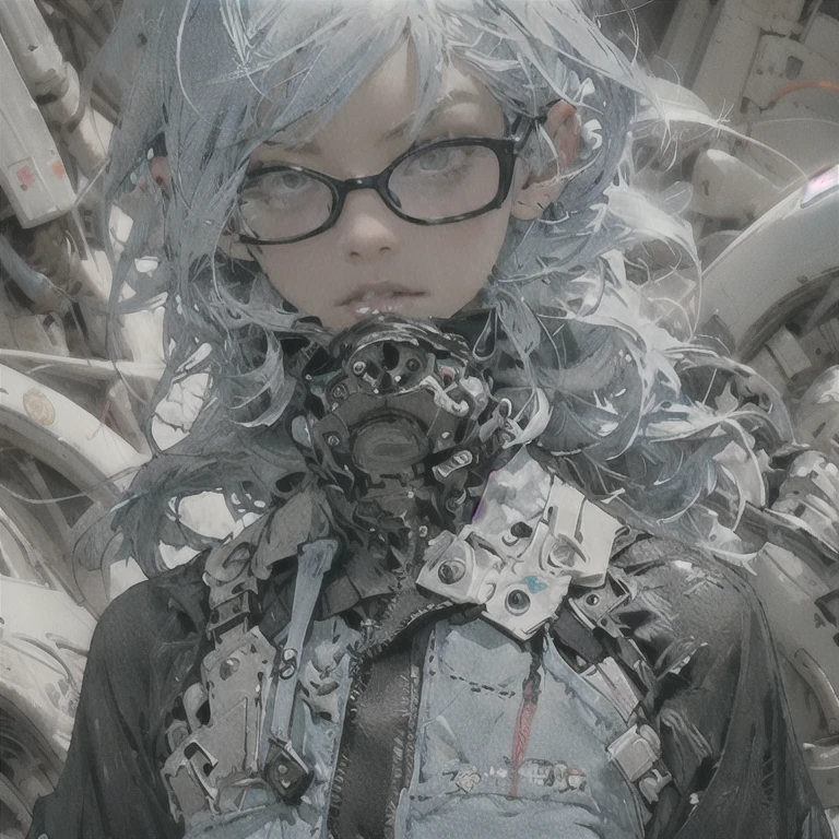 One girl, Blue Hair/Light blue hair, Sticking out tongue, Glasses, High resolution, Anatomically correct, Shortcuts, Close-up, Off-screen, Hair Flower, Japanese illustration style,