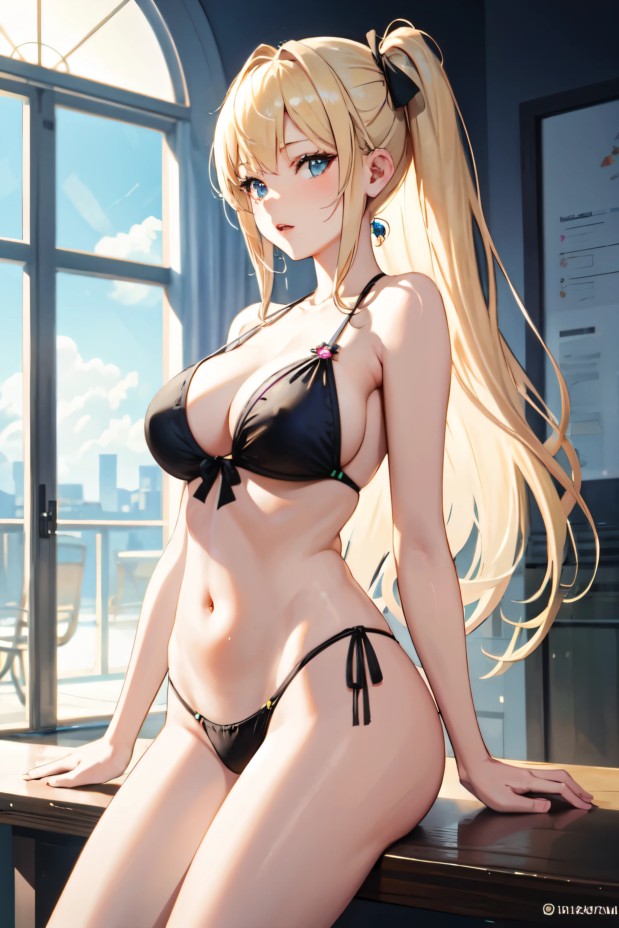 Highest quality, Great quality, K, Unbelievably absurd, Very detailed, delicate and dynamic, high school girl，Swimwear，Blonde，17