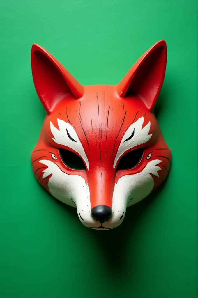 Red and white kitsune mask, wooden mask,Japanese mask,bacground greenscreen