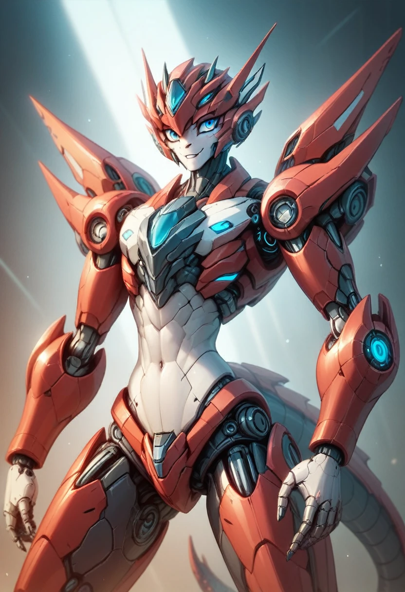 a OC Cybertronian,a Transformers character,femboy,skinny,robot,alien,android,humanoid,anthropomorphic,fur,hybrid machine/animal,androgynous,male focus,flat chest,blue eyes, a mechanic physique, soldier,inspired by the style of Beast Machine, masterfully rendered with exceptional detail and mecha, dark colors,Cybertron background and normal lighting.