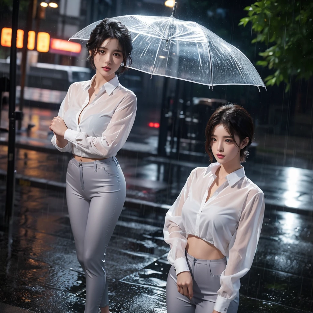 exy pose、Hair getting wet in the rain、Mr.々Hair style、ponytail、Short Hair、Transparent shirt、Beautiful woman getting wet in the rain、typhoon、Get wet without an umbrella、Beautiful woman in the rain、雨で濡れたBeautyOL、Detailed face、Realistic、beautiful girl、Beauty、Office Lady Uniform、beauty、Beautiful woman、Narrow waist、Handsome woman、Tight pants look、suit、Sexy pose、タイトなsuitパンツ、雨で濡れたsuit、Wet naked shirt、See-through shirt、Shot in heavy rain、Naked shirt