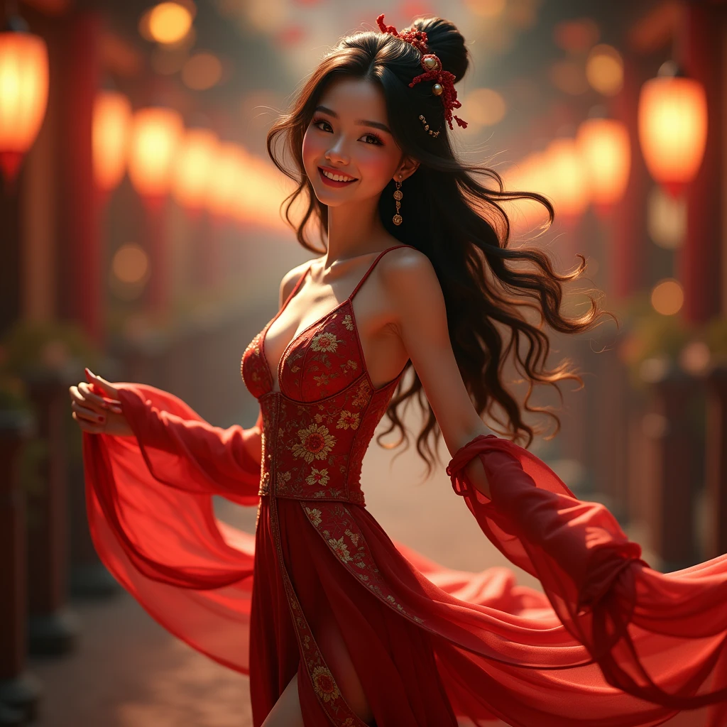 best quality,hd quality,highres) (animated avatar:1.1,figure:1.1) A stunning animated avatar of her comes to life in high resolution. She has a captivating figure with graceful movements. (outfit) She is dressed in a fashionable outfit, showcasing her unique style. The clothing is carefully designed with attention to detail, highlighting her individuality. (lighting) The lighting in the scene is soft and warm, enhancing the overall atmosphere. It creates a gentle glow that illuminates her features, adding depth and dimension to the image. (personality) Her personality shines through her expressive eyes and vibrant smile. She exudes confidence and charisma, making her presence captivating and enigmatic. (dress) Her dress flows gracefully, accentuating her every move. The fabric has a beautiful texture, with intricate patterns and exquisite craftsmanship. (photoshoot) The scene resembles a professional photoshoot, with a seamless backdrop and professional equipment. The focus is on capturing her beauty and charm. (vivid colors) The colors in the image are vibrant and rich, adding vibrancy and liveliness to the overall composition. They create a visual feast for the eyes, showcasing the dynamic nature of her character. (bokeh) The background has a beautiful bokeh effect, with softly blurred lights that add a dreamy and enchanting atmosphere to the image. (portraits) The image is created in the style of portraits, emphasizing the subject and capturing their essence in a timeless manner.