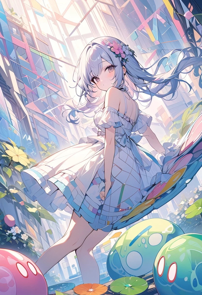 ,beautiful flower々), (masterpiece, Highest quality), Official Art, beautifully、aesthetic: 1.2), (1 girl), Very detailed, (Geometry Art: 1.3), colorful、Slime Girl