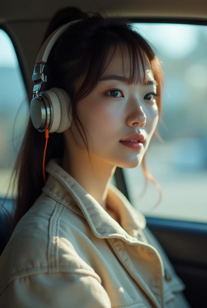 Listen to music while driving,beautiful girl,Japan,8k