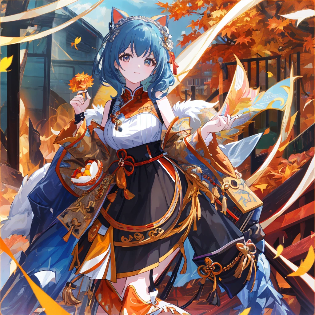 Autumn Festival、Mascot character、Animals in clothes、full body Esbian、cute little、A sexy、Well-formed face、Detailed eyes、Idol、