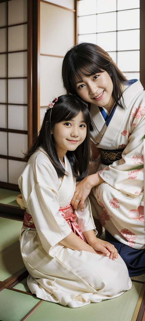 Sit in a traditional Japanese room、A young-looking zashiki warashi、wearing a kimono、Hair is black、A slightly innocent look、Tatami and Shoji Screens、Face close-up、Bob、Big eyes、3 、