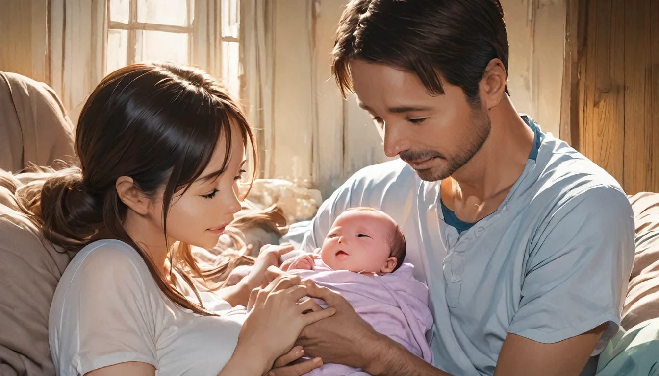 Parents looking at their newborn baby