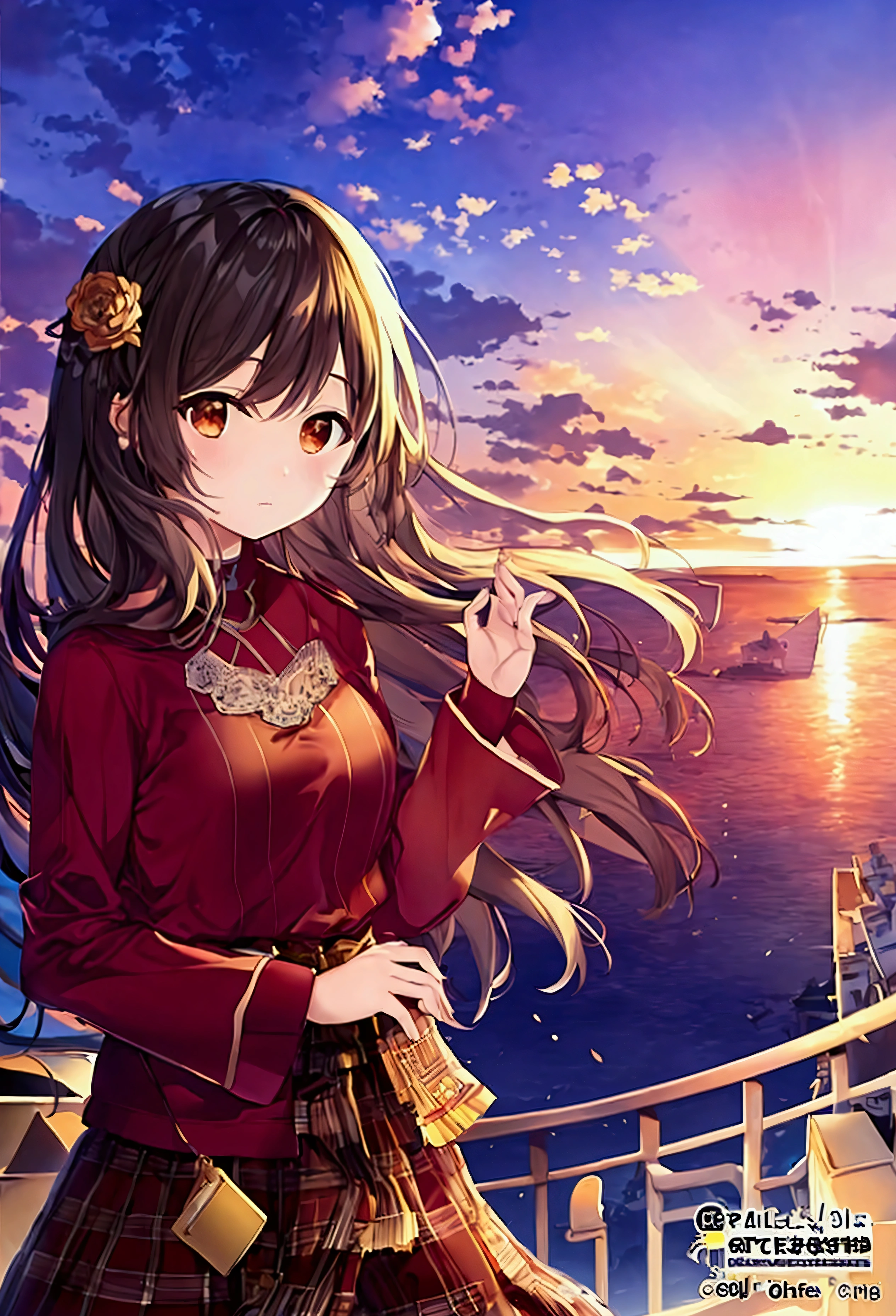 Book cover. Sunset. 2D. Few elements of music. Peaceful. Clouds. Scenery.