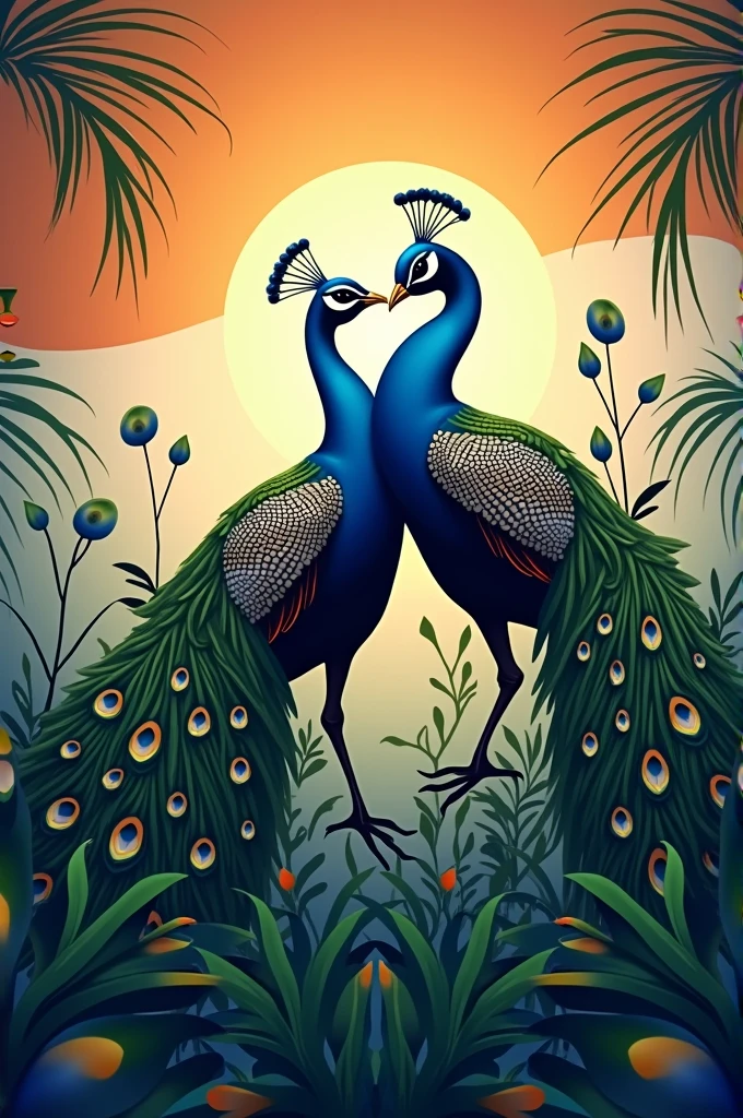 Make a dp photo for WhatsApp. Write name as "Bhaskar" on the background in very artistic manner. The ambience is the aesthetic artistic peacock  and the occation is of independence day of India. Peacock will be not too bigger . 2 Peacock in portraying love sign. National flag of india on background 