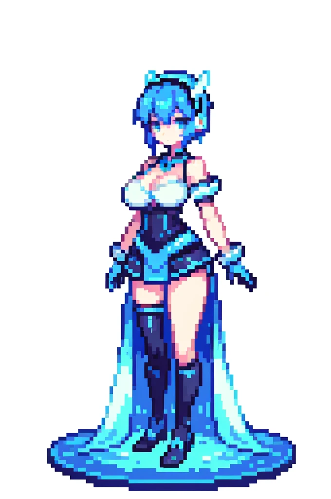masterpiece , best quality , pixel art , 1 girl , fantasy clothes , full body , white background AI big breasts cyber- Light blue hair Girl headphone Odd Eye