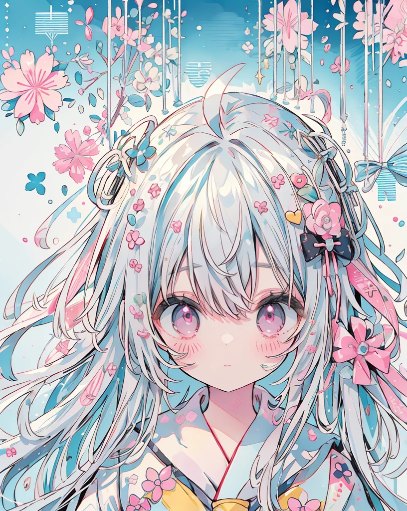 absurd, High resolution, (anime style:1.1), ((table top)), ((highest quality)), (Super detailed), (beautiful), solo, beautiful face、cute,Wind,gray hair、I have long hair、length、pink eyes、髪がWindになびく、白いsailor suit、Light blue tie、cute light blue skirt、(table top、table top、8K)floating in the air(Angelic、Angelic翼)(((Angelic)))(((sailor suit)))