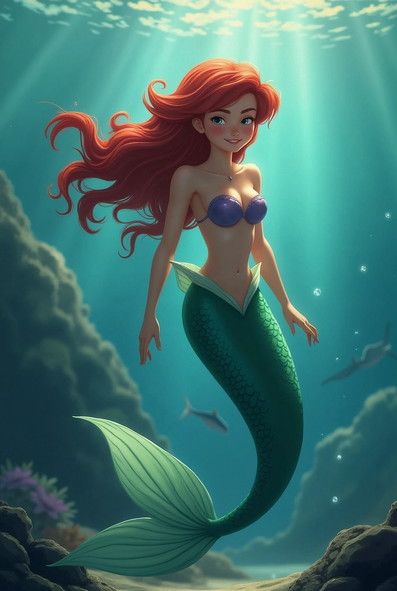 little mermaid quickly rescued him and brought him safely to the shore. Love filled her heart, but he was fast asleep and didn’t know who had saved him
