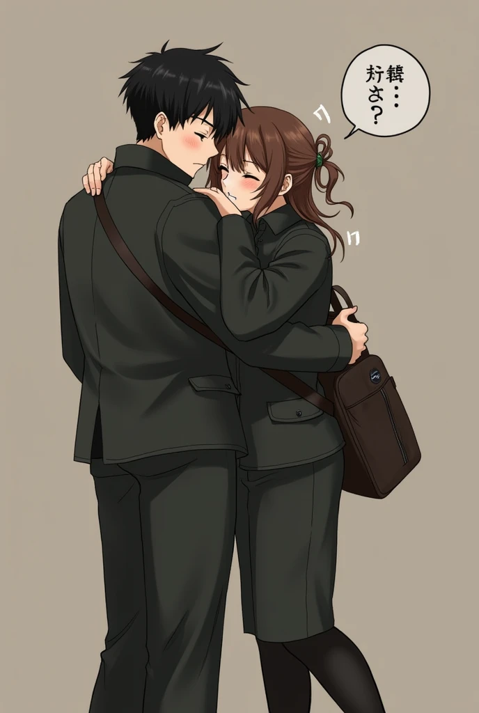 Male Couple Multiple Living together BL Pilot Uniform Bag hug Hugging Hug Kiss on the cheek Hugging from behind Black hair Brown hair Tall Full body