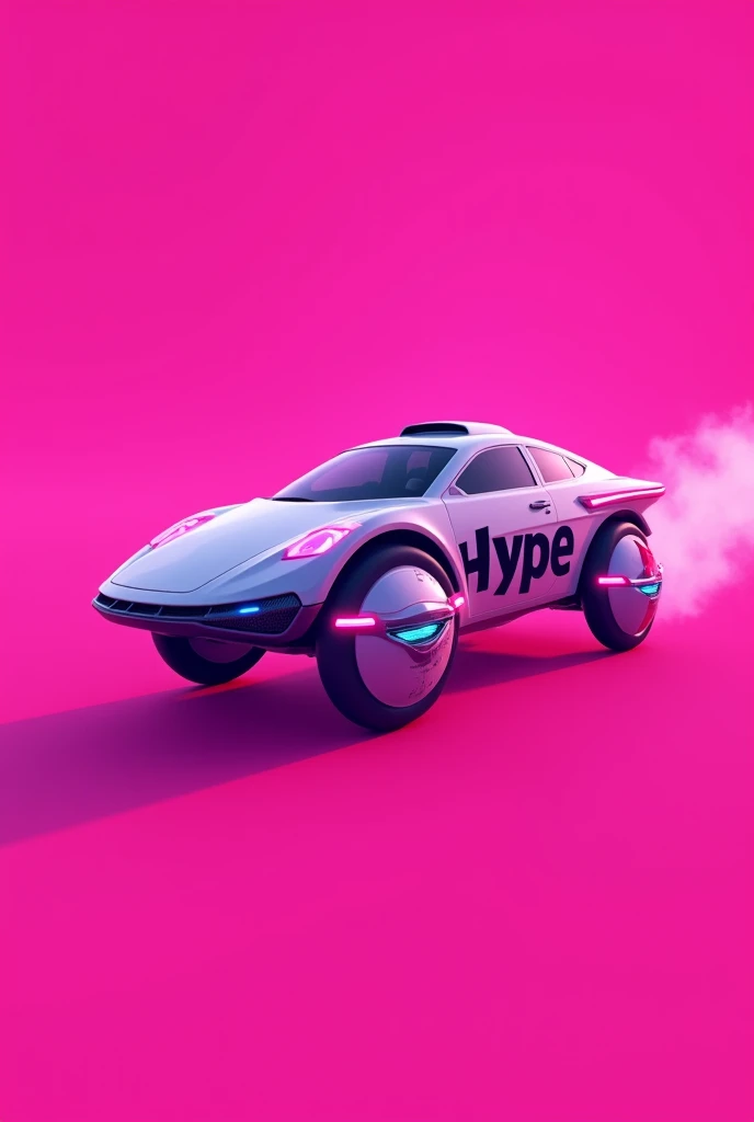 Create a banner for a game called hype with a pink background and a vehicle with the word hype written on it.