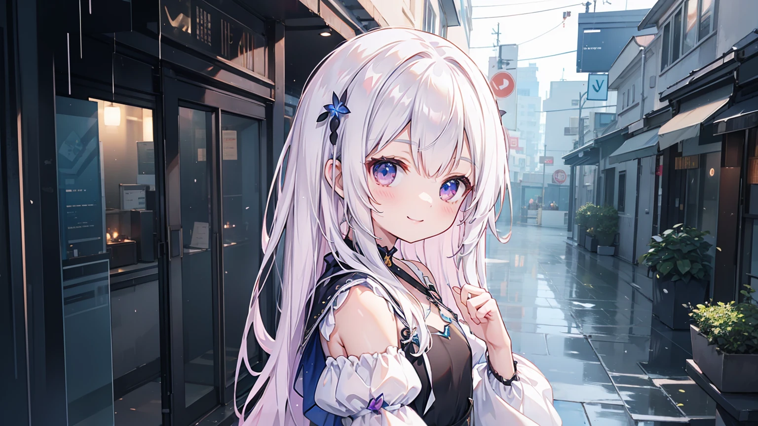 Smile,Small Breasts,Off-shoulder dress,(White and transparent face:1.9),Ray Tracing
