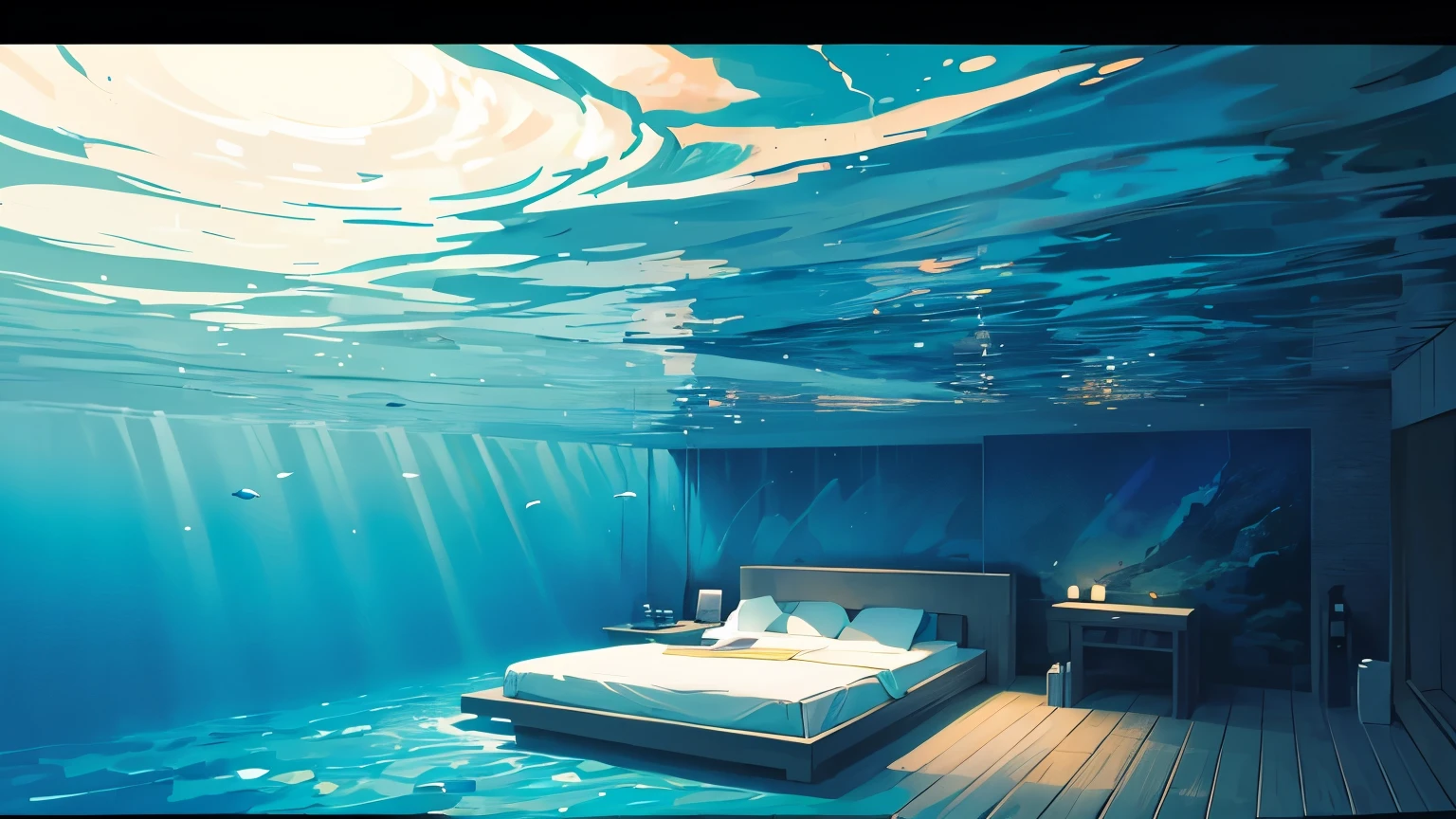 Fantastic underwater,This scenery soothes the soul,It gives me a sense of quiet peace,Bed in water