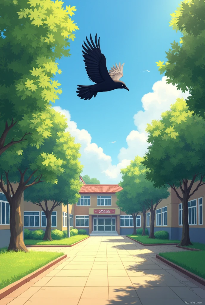 One sunny afternoon at school, A big black crow flew over.