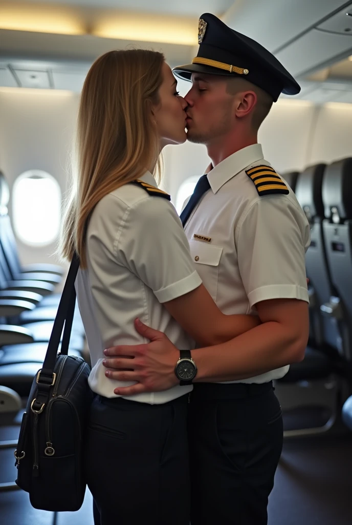 Male Couple Same-sex Airliner Pilot Uniform Bag hug Hugging from behind BL Hands around waist Kissing hair