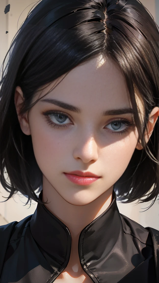 beautiful detailed eyes, beautiful detailed lips, extremely detailed eyes and face, long eyelashes, 1 woman, military woman, black short hair, black eyes, black clothes, camouflage, coat, indifferent facial expression, doctor, best quality, 4k, 8k, highres, masterpiece:1.2, ultra-detailed, realistic, photorealistic, photo-realistic:1.37, HDR, studio lighting, ultra-fine painting, sharp focus, physically-based rendering, extreme detail description, professional, vivid colors, portraits