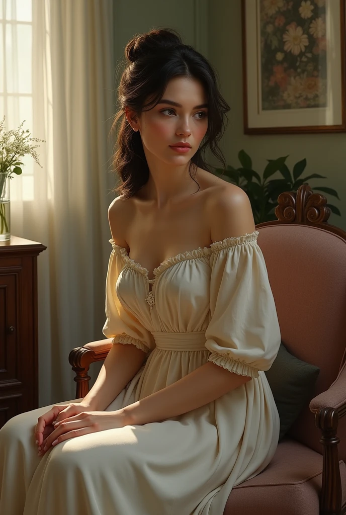 A beautiful top and lower woman at home
