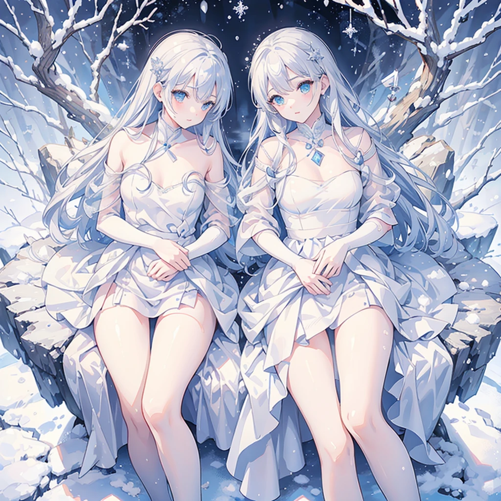 Small breasts.A  with long white hair and a blue dress in the snow, White hair White hair floating in the air, Anime fantasy illustration, Flowing white hair, Wind Spirit, Beautiful fantasy anime, Shiny, flowing hair,Bunny ears. Ethereal Anime, Beautiful anime art, Beautiful digital art, Anime fantasy artwork,, 2. 5 d cgi Anime fantasy artwork