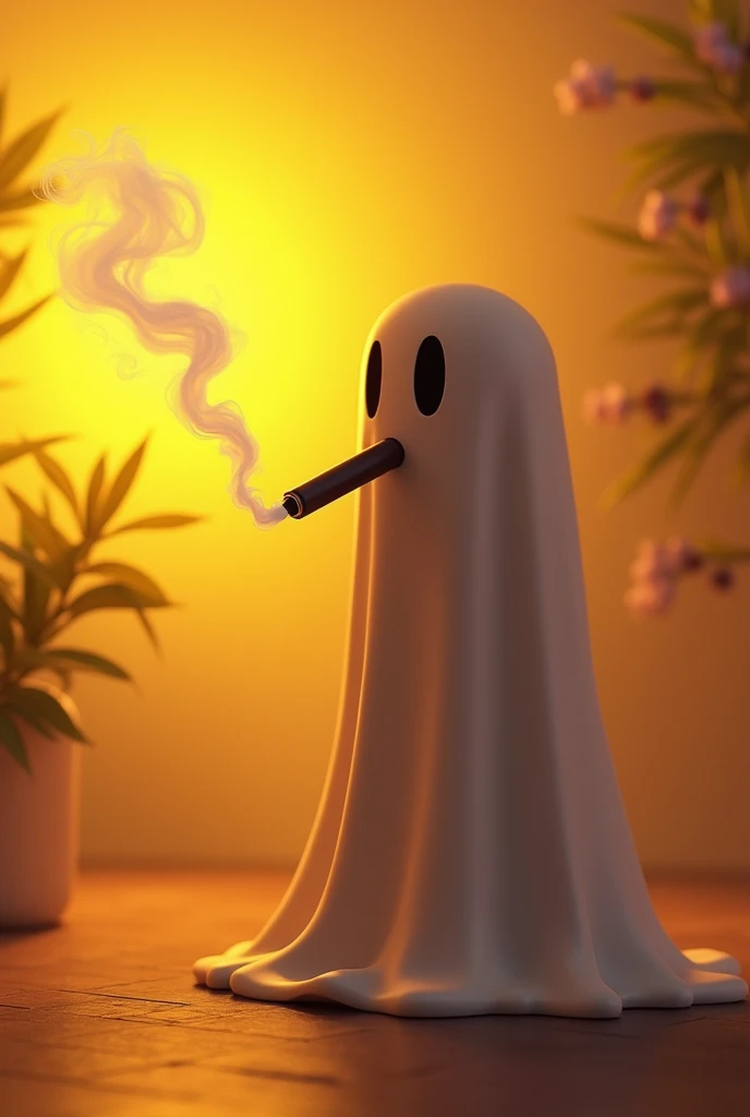 Animated ghost smoking vape with a more ambient yellow background


