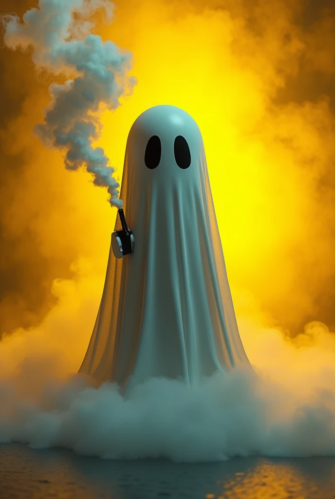 Animated ghost smoking vape with a more ambient yellow background