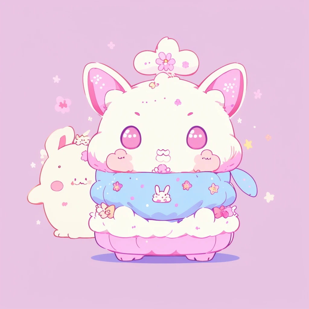 rabbit,Highest quality、Masterpiece、Official Art、Dynamic composition、Super detailed、An illustration、cute、cute、fluffy、Sanrio、Marumaru、mascot、Sanrio、Poster、🌸、💛、original character、