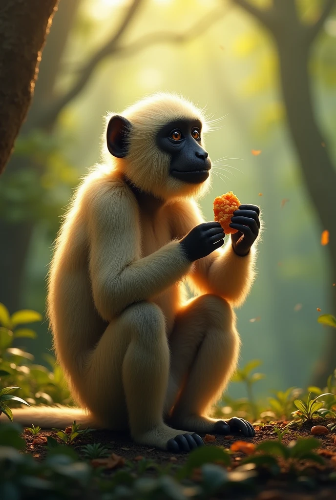 a gibbon eating