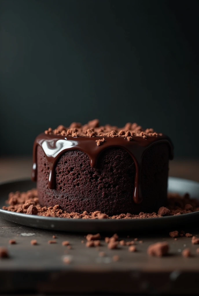 cinematic film still chocolate, chocolate cake, dark background, quality photo, moist texture, frosting, studio photo, slice . shallow depth of field, vignette, highly detailed, high budget, bokeh, cinemascope, moody, epic, gorgeous, film grain, grainy