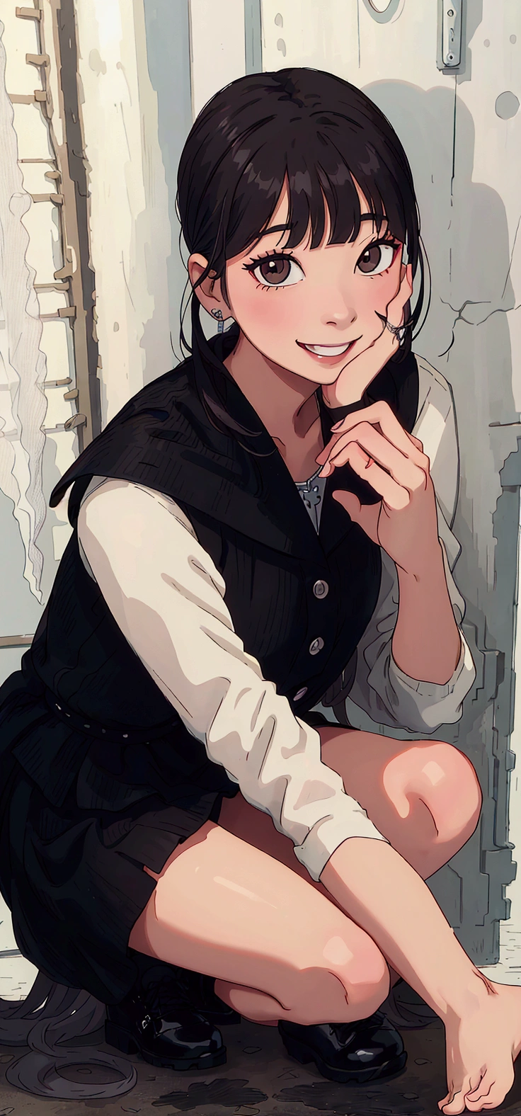 (best quality:0.8) perfect anime illustration, araffe woman in black dress sitting on floor with black shoes, lovely smile, she is smiling and happy, she is smiling, roseanne park of blackpink, with a seductive smile, blackpink jennie, charming smile, jossi of blackpink, she has a cute face, heonhwa choe, bae suzy, very tiny, with a beautifull smile, sun yunjoo
