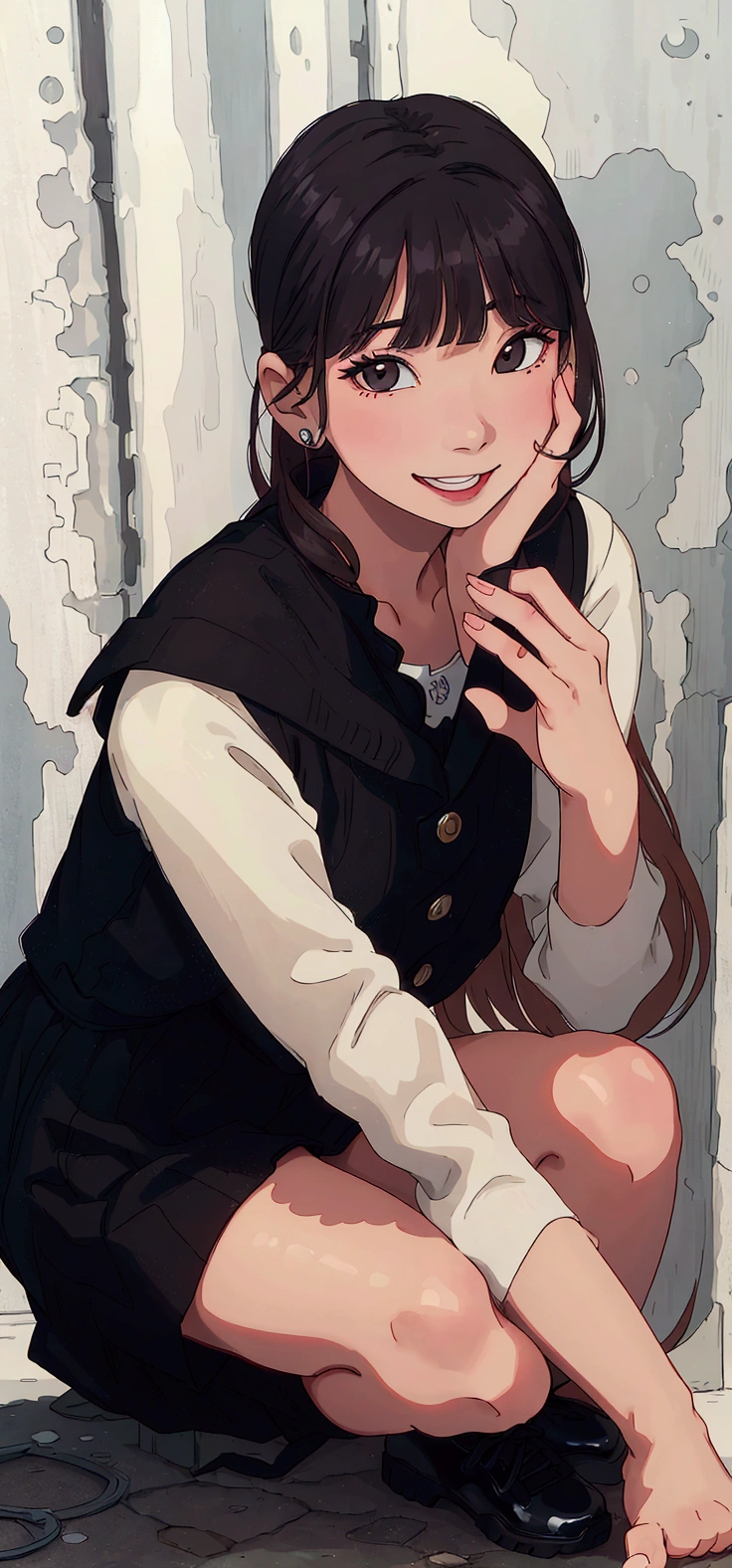 (best quality:0.8) perfect anime illustration, araffe woman in black dress sitting on floor with black shoes, lovely smile, she is smiling and happy, she is smiling, roseanne park of blackpink, with a seductive smile, blackpink jennie, charming smile, jossi of blackpink, she has a cute face, heonhwa choe, bae suzy, very tiny, with a beautifull smile, sun yunjoo