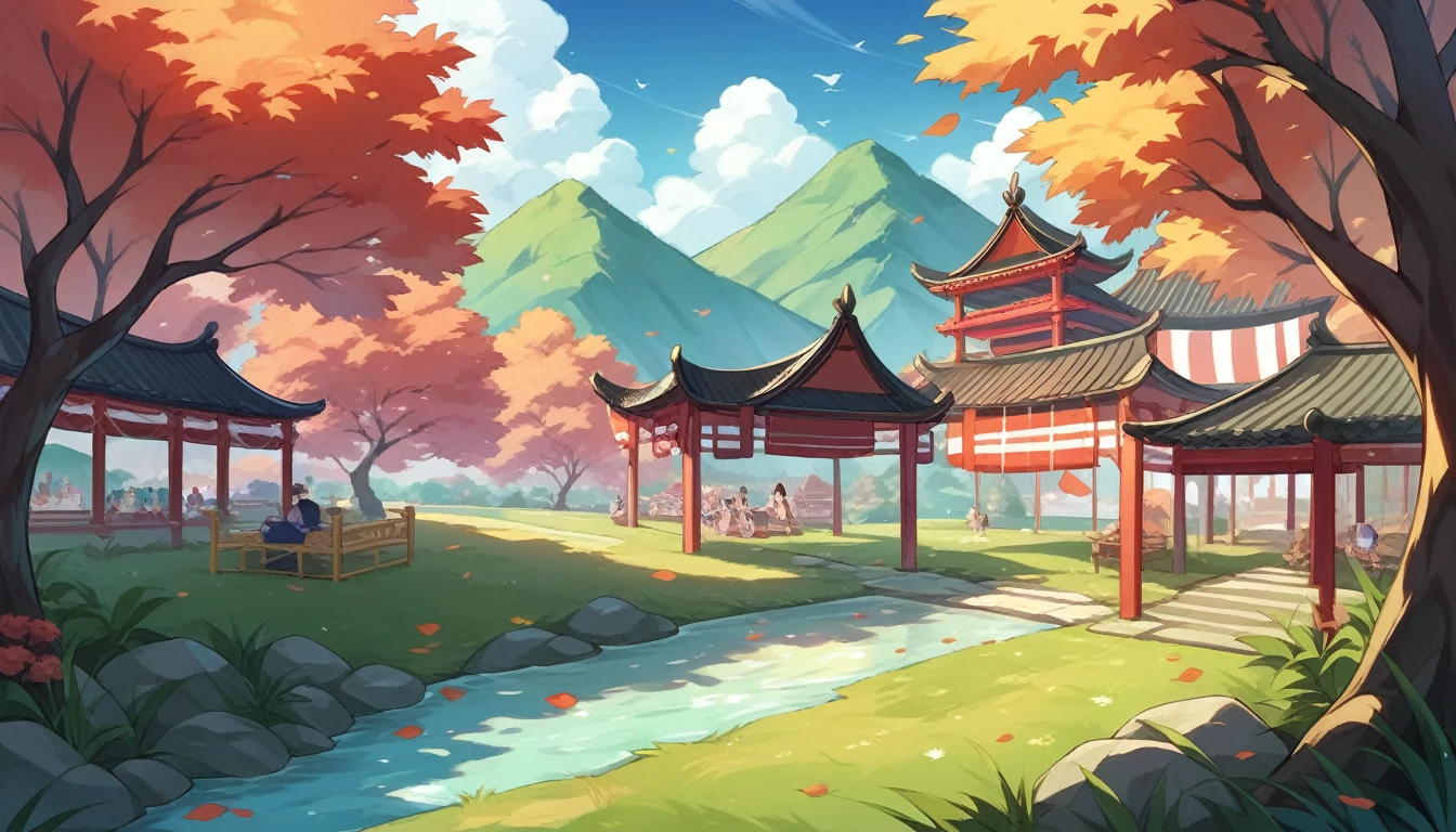 Japanese Festivals、night、summer、Emphasise the warm colours of the light、Beautiful scenery、Cool festival、