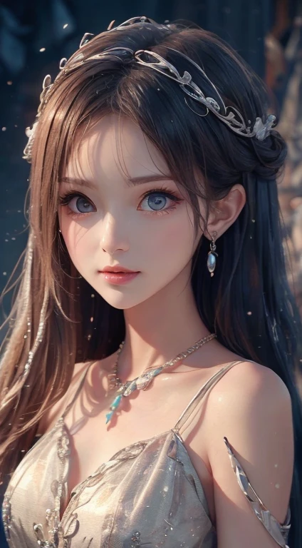 最high quality, masterpiece, High resolution, One Girl, Porcelain Dress, hair accessory, necklace, jewelry, Beautiful Face, On the body, Tyndall effect, Realistic, Dark studio, Edge lighting, Two-tone lighting, (Skin with attention to detail: 1.2), 8k UHD, Digital SLR, Soft Light, high quality, Volumetric Light, Frank, photograph, High resolution, 4K, 8k, Background Blur,Beautiful big eyes、charm、Luxury dresses,high quality、Very delicate、8k