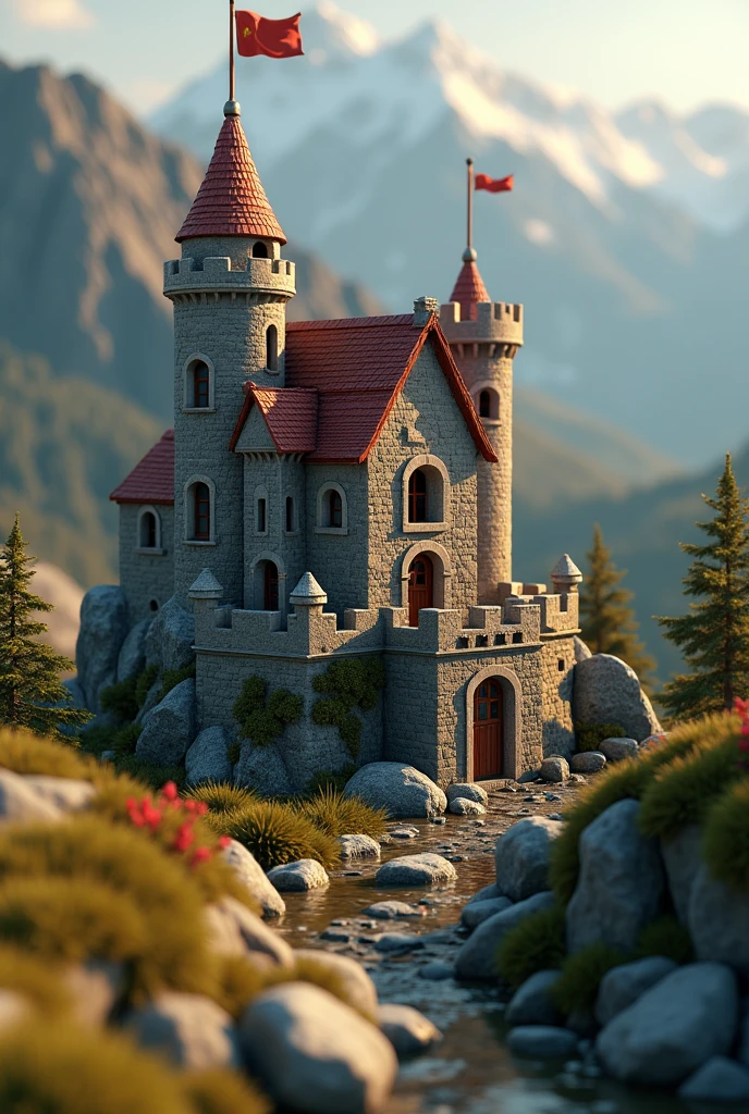 3d render of a Miniature warrior Medieval castle, high detail, high quality sense,Premium studio light,Blender, Lumio, Arnold, 8k, hd, hq