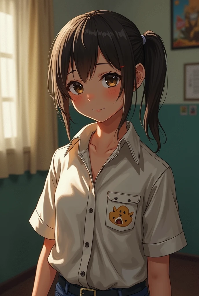 A school girl wear school shirt and showing her hairy pussy to her tracher