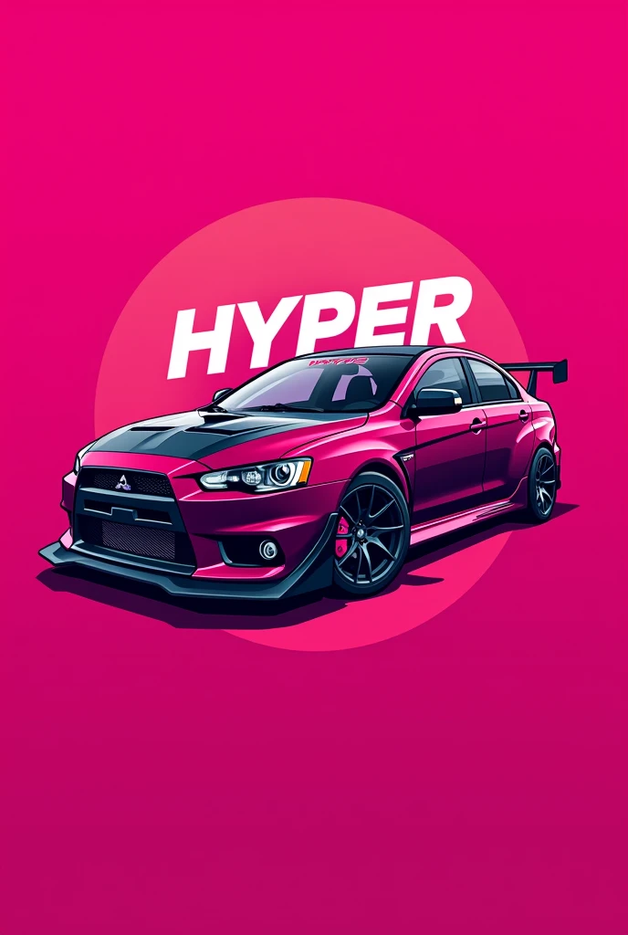 Create a pink logo for a game called hype with a car called Lancer