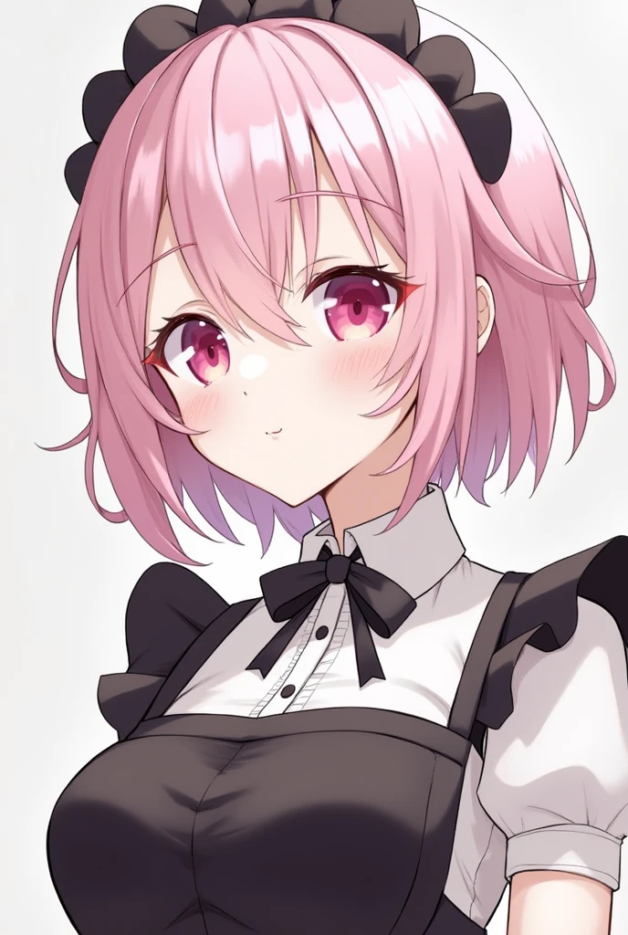 pink hair, white hair, big, light pink eyes, white skin, very large breasts, Black Maid outfit, short hair
