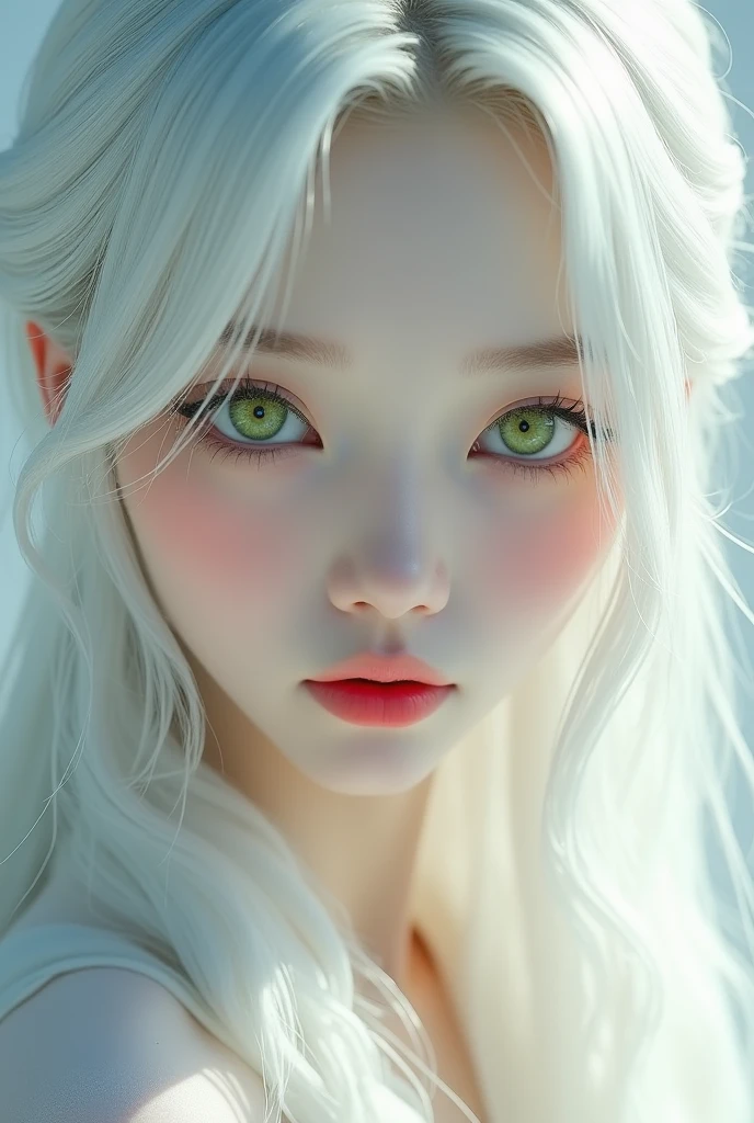 (beautiful asian ) green eyes white hair ( pussy chico)