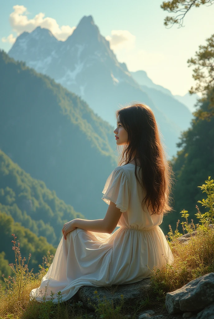 A. Beutiful girl  at  mountain 