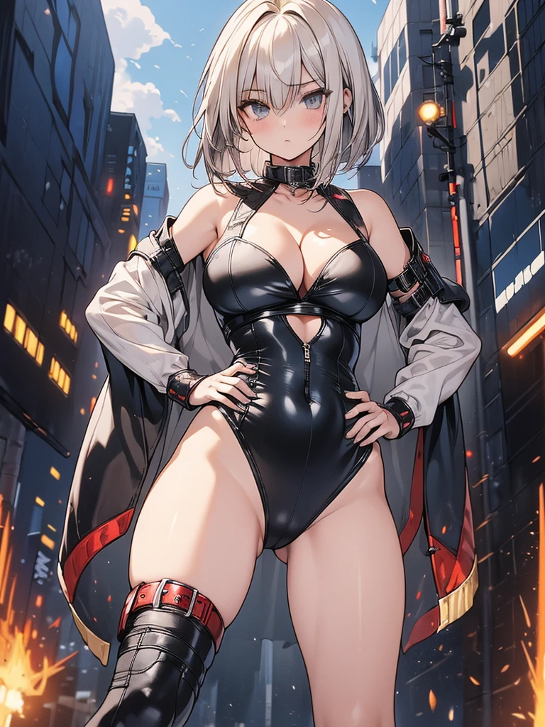 (((woman))), (((best qualityer))), (((tmasterpiece))), (((AS-Adult))), (((1girll))), ((( Bob Hairstyles ))), A 25-year-old cyberpunk gladiator with a perfect body, Shoulder pads with metal spines, Brooklyn gladiolus, (( Bob Hairstyles )), Small leather panties, Torn football team shirt, Simon Beasley, almost naked(Simon Bisley)Urban barbaric style for(heavy metal) Minimum clothing, Left arm metal protection,With complex graphics, dark red color,White stars and white and navy blue checkerboard pattern, armure, Full of tips and rivets, (((From the knee up))), Short white blonde hair, The background is Shepard Fairley(Shepard Fairey)Painted walls of complex design,standing,(large breasts),(wide hips:1.5),(Stand with your hands on your hips and your weight on one leg),(cleavage:1.5)