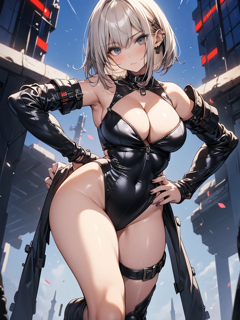 (((woman))), (((best qualityer))), (((tmasterpiece))), (((AS-Adult))), (((1girll))), ((( Bob Hairstyles ))), A 25-year-old cyberpunk gladiator with a perfect body, Shoulder pads with metal spines, Brooklyn gladiolus, (( Bob Hairstyles )), Small leather panties, Torn football team shirt, Simon Beasley, almost naked(Simon Bisley)Urban barbaric style for(heavy metal) Minimum clothing, Left arm metal protection,With complex graphics, dark red color,White stars and white and navy blue checkerboard pattern, armure, Full of tips and rivets, (((From the knee up))), Short white blonde hair, The background is Shepard Fairley(Shepard Fairey)Painted walls of complex design,standing,(large breasts),(wide hips:1.5),(Stand with your hands on your hips and your weight on one leg),(cleavage:1.5)