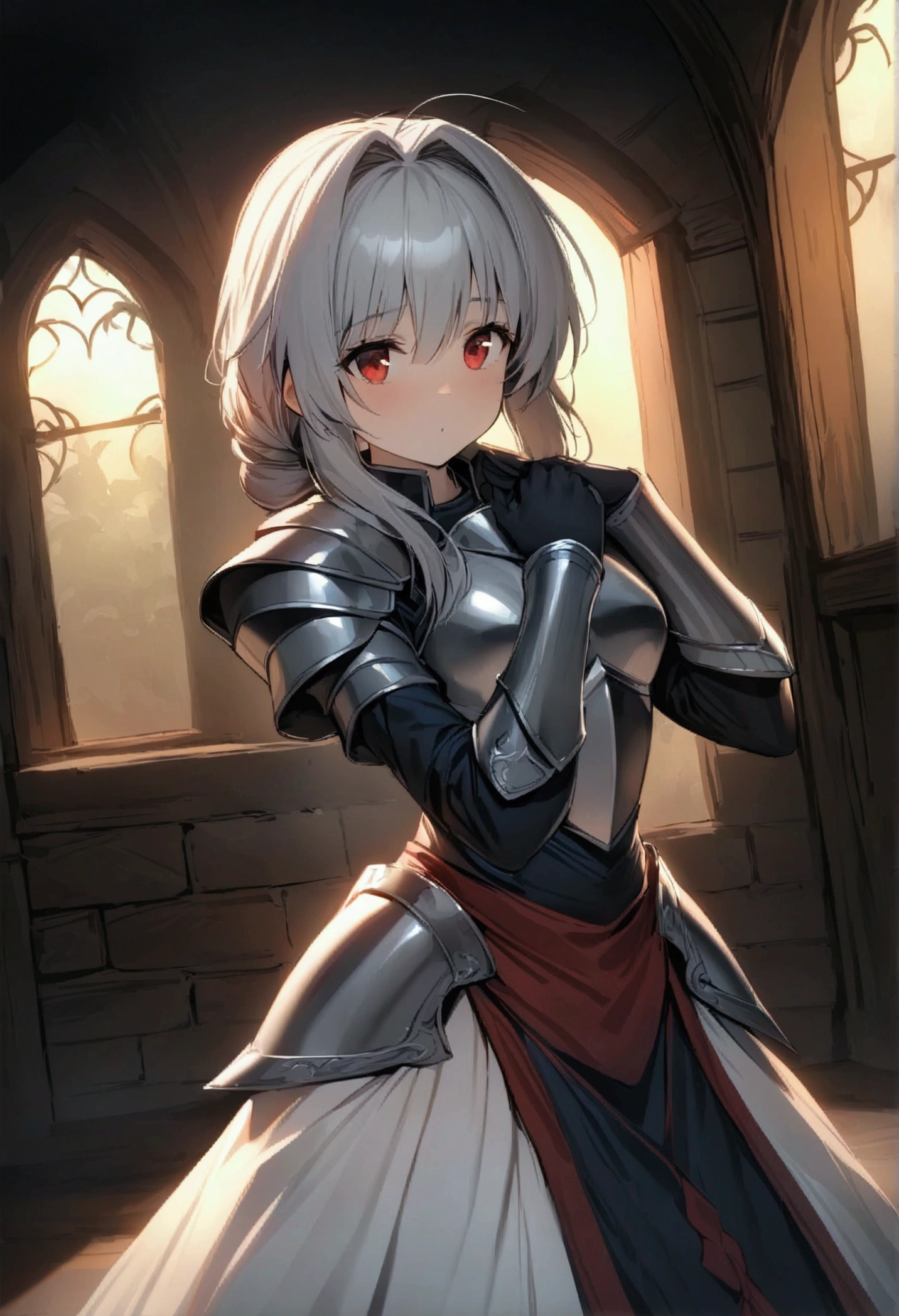 [[Clannad style]], [[a women with silver hair and red bangs]], [[red eyes]], [[gloomy, dark forest background]], [[poor natural lighting]], [[great quality]],[[masterpiece]], [[best artist]], [[best performance]], [[16k quality]], [[HDR+]], fantasy world, fantasy knight armor [knight pose]
