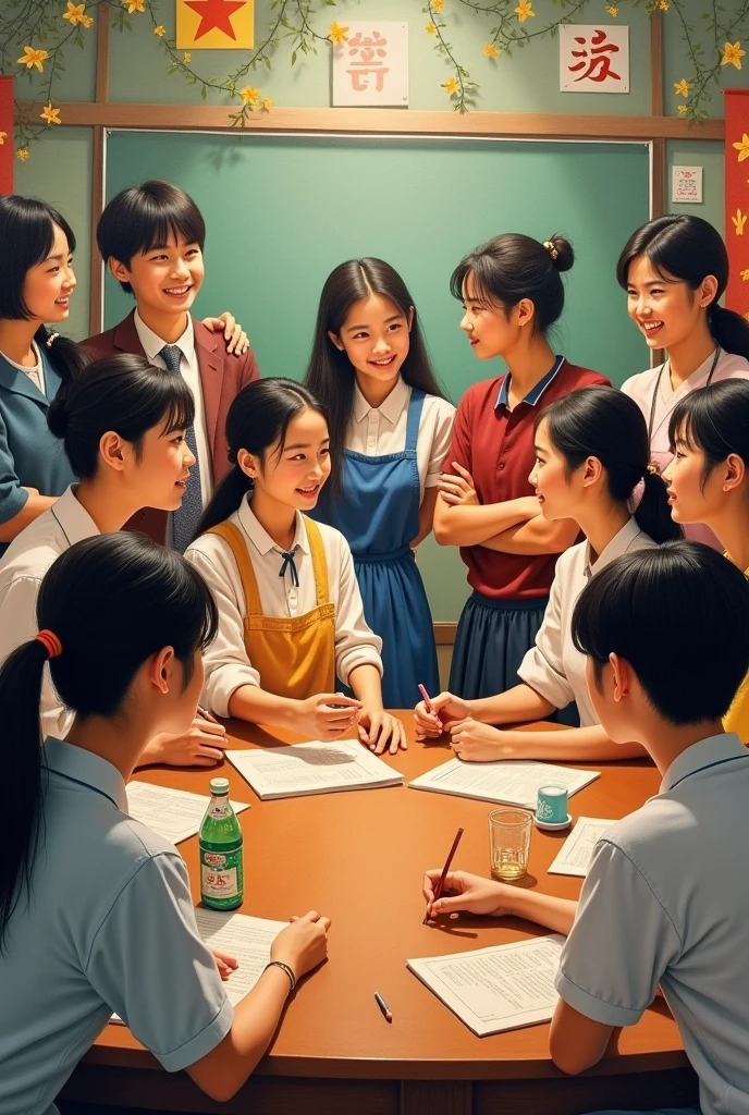 Idea: The paintings will carry images of the country, people, and culture of Vietnam. The images show interaction, solidarity, and learning between the two groups of Vietnamese and Japanese students.